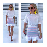 Smocked Rainbow Stripe Ruffle Hem Skirt OR Top