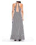 Black White Stripe Ruffle Wrap Front Maxi Dress