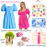 Azure Blue, RED or PINK Puff Sleeve Poplin Dress with Smocked Back
