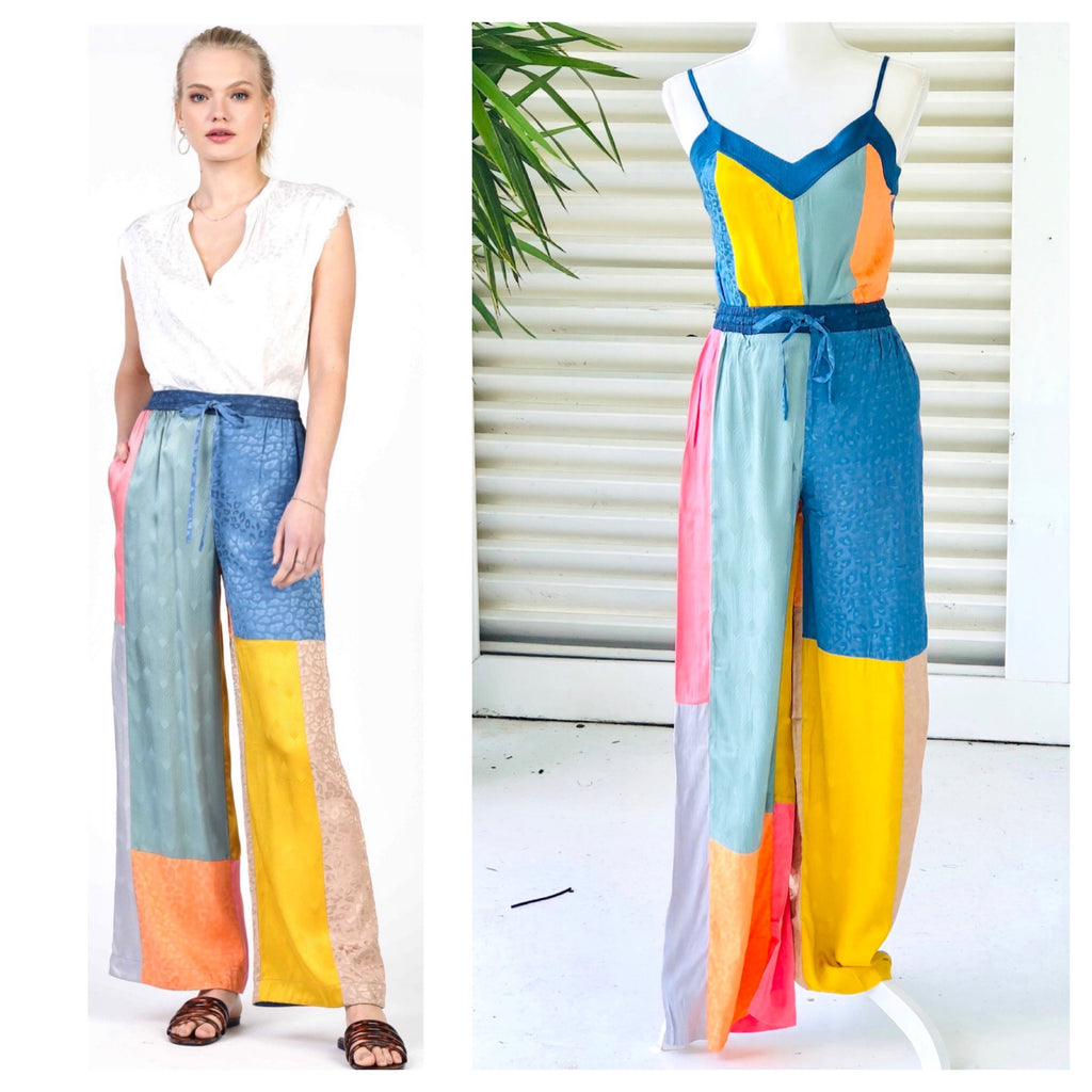 Drawstring Waist Satin Wide Leg Pants