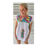 White Multicolor Embroidered Mexican Textile Top