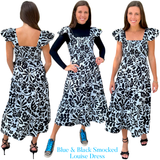Blue & Black Smocked Cotton Louise Dress