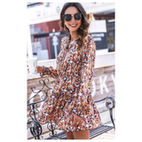 Copper Floral Ruffle Trim Dress