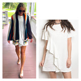 Sage OR Ivory T-Shirt Dress with Front & Rear Cascading Ruffle Hem