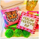 Needlepoint “Feeling Festive AF” Pillow with Velvet Back