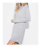 Light Grey Soft Long Sleeve Wool Blend Sweater Dress with Silk Bow Back