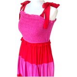 Pink & Red Smocked Bow Shoulder Chesley Dress