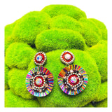 Rhinestone & Gemstone Bezeled Multicolor Fringe Earrings