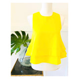 Lemon Yellow Double Layer Circle Hem Swing Top with Open Slit & Button Back