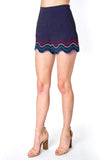Navy Poplin Embroidered Rainbow Wave Shorts with Scalloped Hem 🌈 (Matching Top Sold Separately)