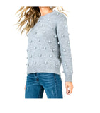 Grey Soft Crewneck Knit Sweater with Knitted Pom Pom Detail