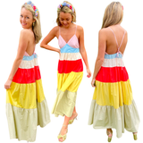Pink Blue & Orange Tiered  Hem Katrina Dress