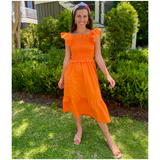 Tangerine Smocked Flutter Sleeve Julia Dress