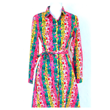 Pink Red Blue Teal Floral Button Down Dress with Optional Belt Sash