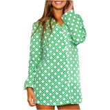 Cotton Cane Print Sleep Shirt OR Beach Coverup with Piped French Cuffs