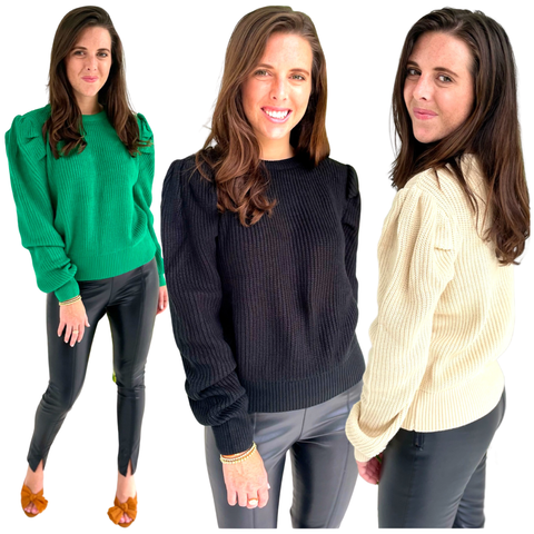 Green Natural or Black PUFF SLEEVE Diego Sweater