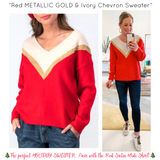 Red METALLIC GOLD & Ivory Chevron Sweater