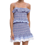 Blue Pink White Smocked Seersucker Ruffle Hem TOP (Skirt Sold SEPERATELY)