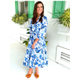 Multi Blue Hued Puff Sleeve Lafayette Dress