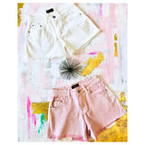 Baby Pink OR WHITE High Waisted Distressed Denim Shorts