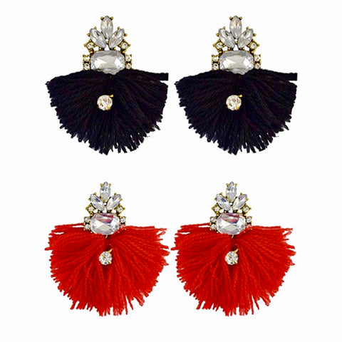 Black OR Red CZ Tassel Stud Earrings