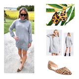 Grey French Terry Long Sleeve Dress with Cowl Neck & POCKETS