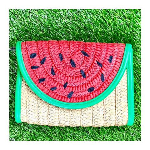 Straw Watermelon Clutch with Detachable Wrist Strap