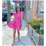 Pink Flutter Sleeve Cotton Jenny Dress
