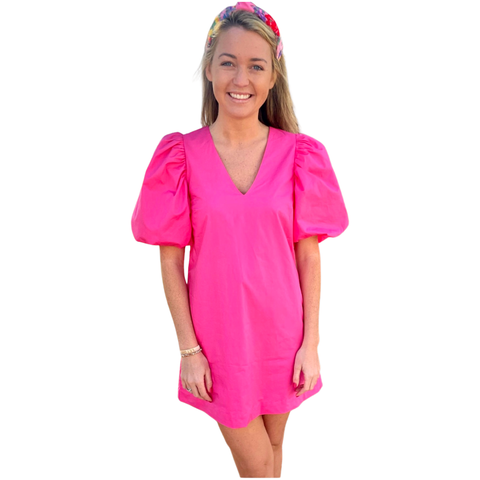 Shocking Pink Poplin Monaco Dress with POCKETS & Optional Belt