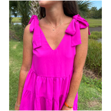 Magenta Bow Shoulder Shelby Dress with Pockets