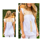 Paper White & METALLIC Gold Embroidered Textile Top