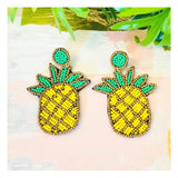 Gold Yellow & Green Beaded Pineapple Earrings