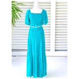 Teal Linen Matching Maxi Skirt & Adjustable Tie Top