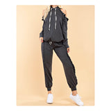 Charcoal Grey French Terry Cold Shoulder Sweatshirt with Ruffle Trim (Matching Pants Sold Separately)