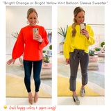 Bright Orange or Bright Yellow Knit Balloon Sleeve Sweater