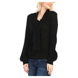 BLACK or MANGO Knit Henley Top with Balloon Sleeves & Self Tie Bow