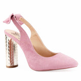 Blush Pink Mirrored Slingback Pump with Bow Back