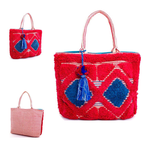Red White & Blue Terry Embroidered Tassel Tote