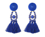 Royal Blue 3 Tier Beaded Tassel Earrings
