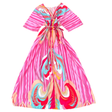 Pink & Aqua Vintage Print Pucc Caftan Dress with Drawstring Waist