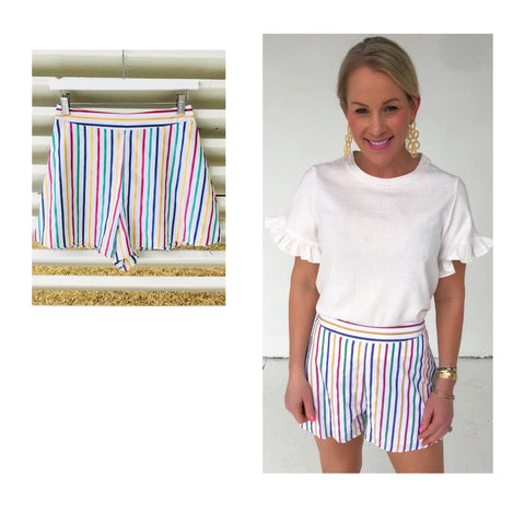 Rainbow Stripe Woven Flare Shorts