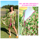 Miss June Paris Green Metallic Jacquard Poole Dress