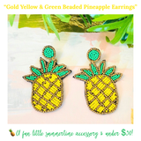 Gold Yellow & Green Beaded Pineapple Earrings