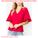 Berry Red Kimono Sleeve Wrap Top with Tie Waist