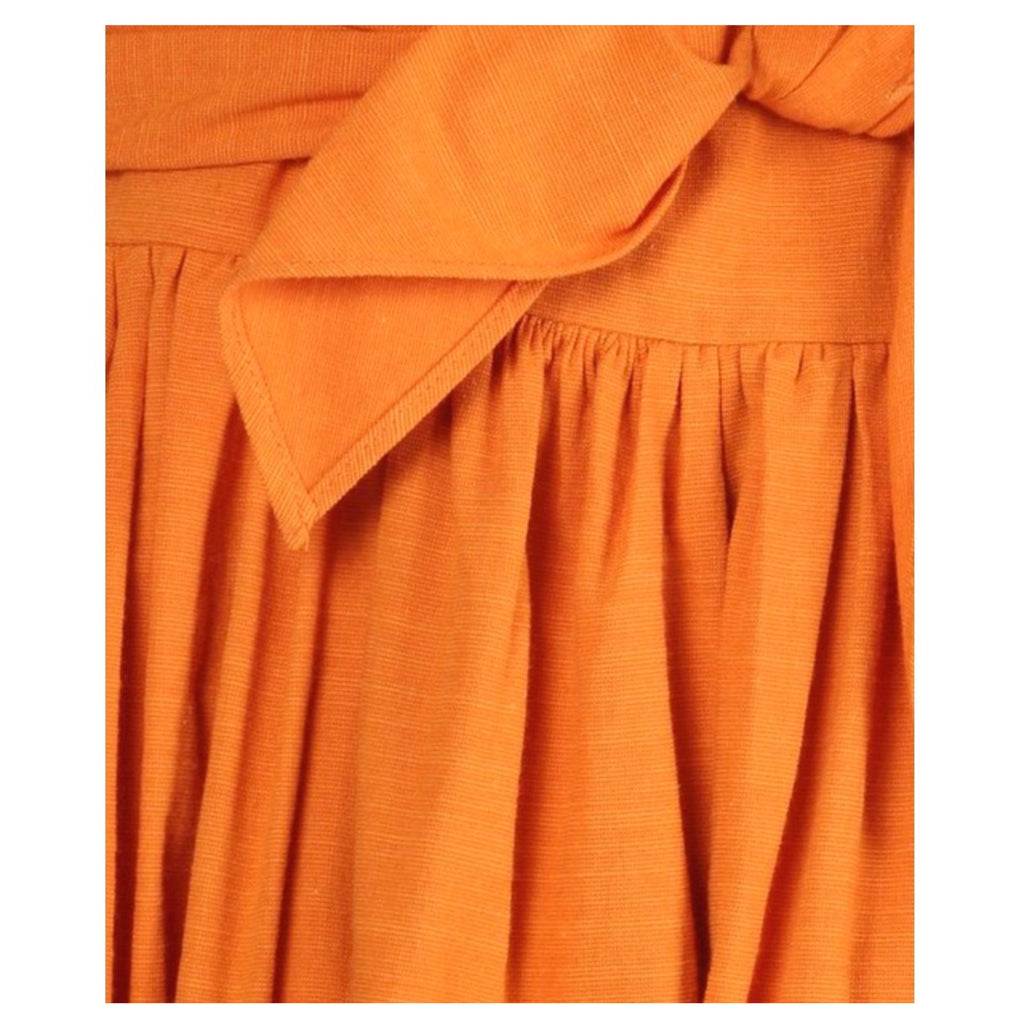 Burnt Orange Linen Blend Double Bow Front Midi Dress with Pleated ...