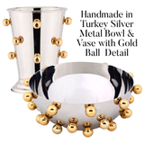 Handmade Silver Metal Bowl & Vase with Gold Ball  Detail