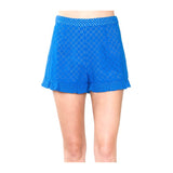 Cerulean Blue Eyelet Shorts with Ruffle Hem & Side Zip