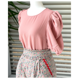 Baby Blue OR Pink Shirred Puff Sleeve Top with Keyhole Back”