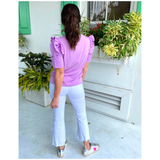 Lilac Poplin + Cotton Knit Contrast Ruffled Mimi Top