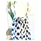 NAVY Blue & White Ikat Dot Midi Dress with BOW BACK & POCKETS